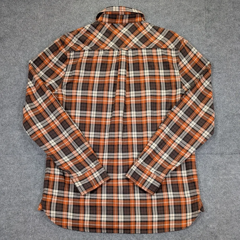 True Religion Fall Plaid Shirt Mens Medium Orange Brown Long Sleeve Button Up
